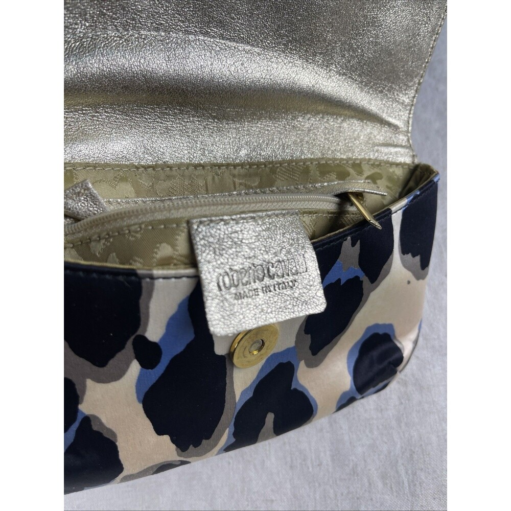 Roberto Cavalli Multicolor Leopard Print Satin Serpent Bracelet Wristlet Clutch - Picture 13 of 16